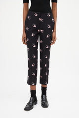 Miu Miu SS 2010 Black & Pink Printed Silk Trouser