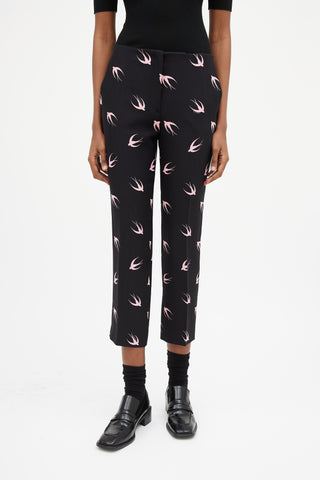 Miu Miu SS 2010 Black & Pink Printed Silk Trouser