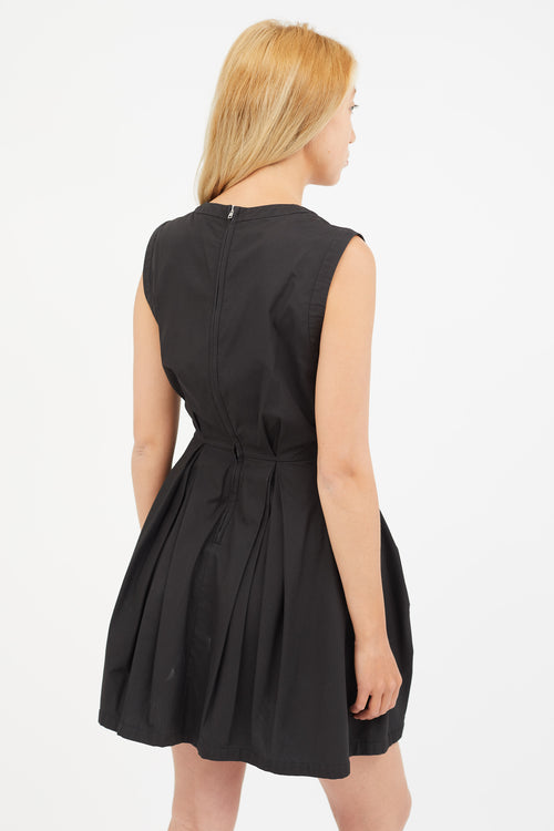 Miu Miu Black Pleated V-Neck Dress