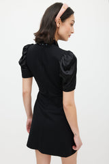 Miu Miu Black Puffed Sleeve Polka Dot Belted Dress