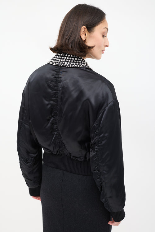 Miu Miu Black Satin Embellished Bomber Jacket