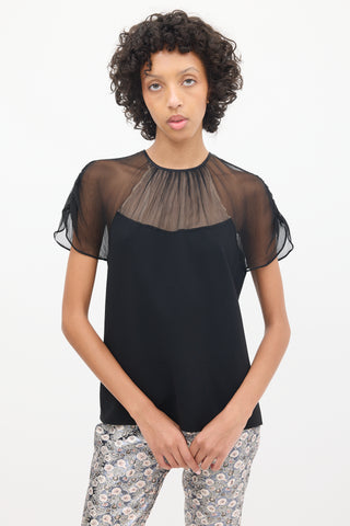 Miu Miu Black Sheer Plissé Panelled Top