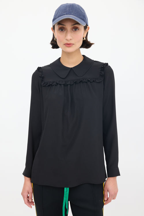 Miu Miu Black Silk Ruffle Top