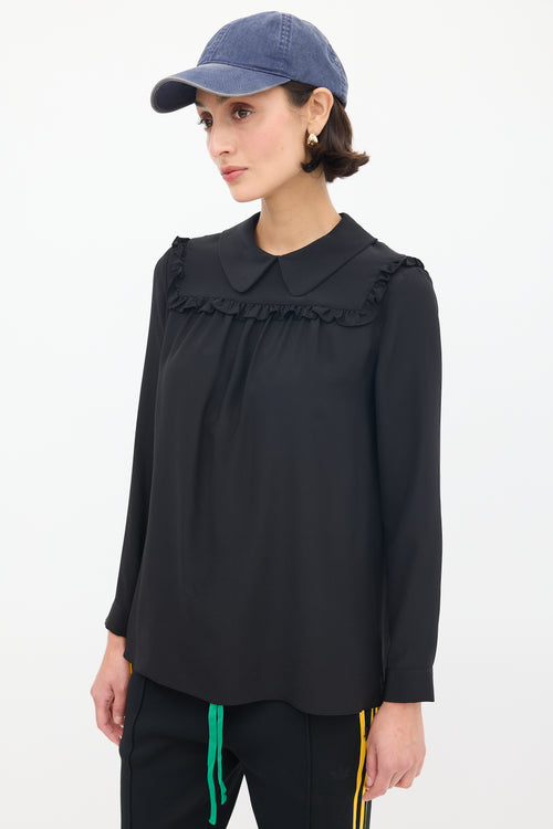 Miu Miu Black Silk Ruffle Top