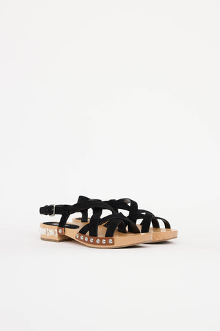 Miu Miu Suede & Wood Sandal