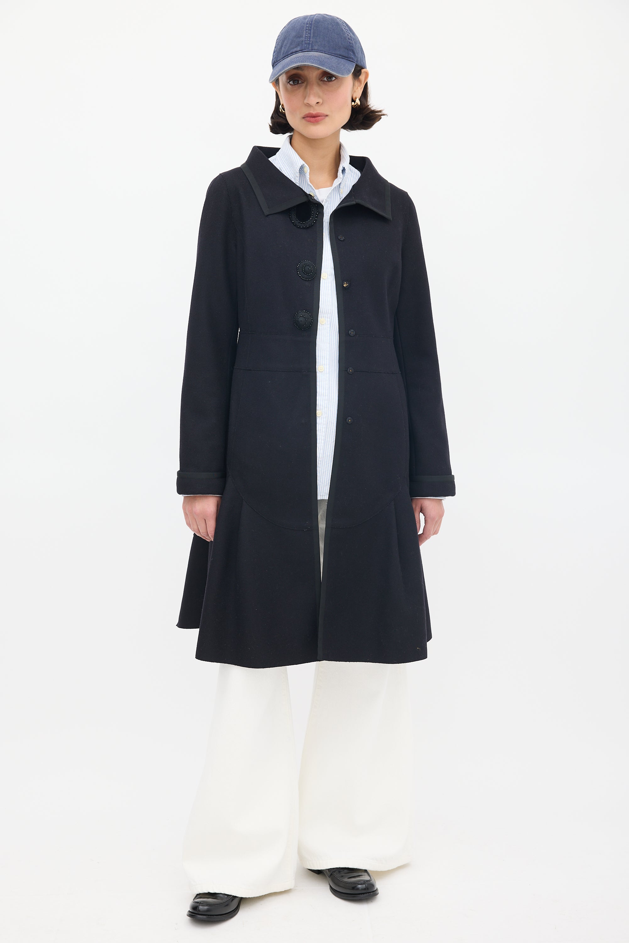 Miu Miu // Black Wool Mid Length Embellished Coat VSP Consignment Miu Miu // Black Wool Mid Length Embellished Coat VSP Consignment
