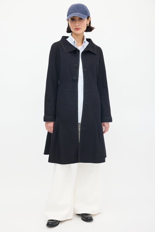 Miu Miu Black Wool Mid Length Embellished Coat