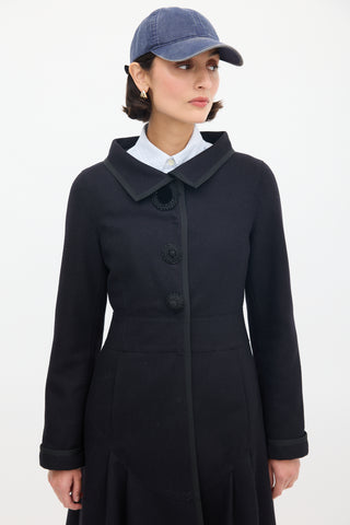 Miu Miu Black Wool Mid Length Embellished Coat