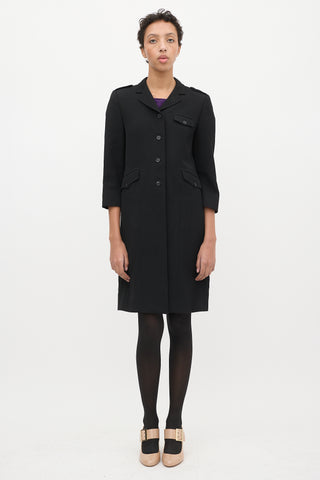 Miu Miu Black Wool Three Quarter Sleeve Coat