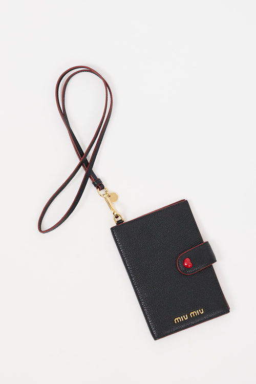 Miu Miu Black & Red Madras Love Lanyard Bifold Wallet