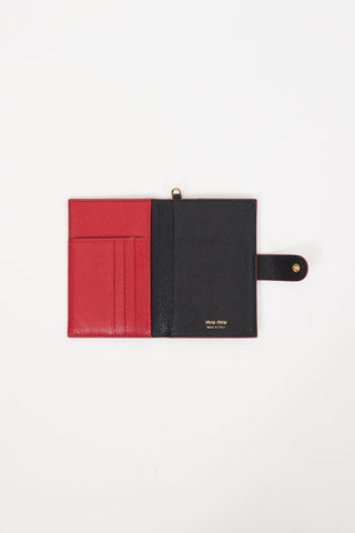 Miu Miu Black & Red Madras Love Lanyard Bifold Wallet