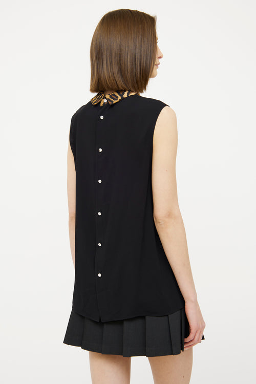 Miu Miu Black Pattern Collar Sleeveless Button Up Top
