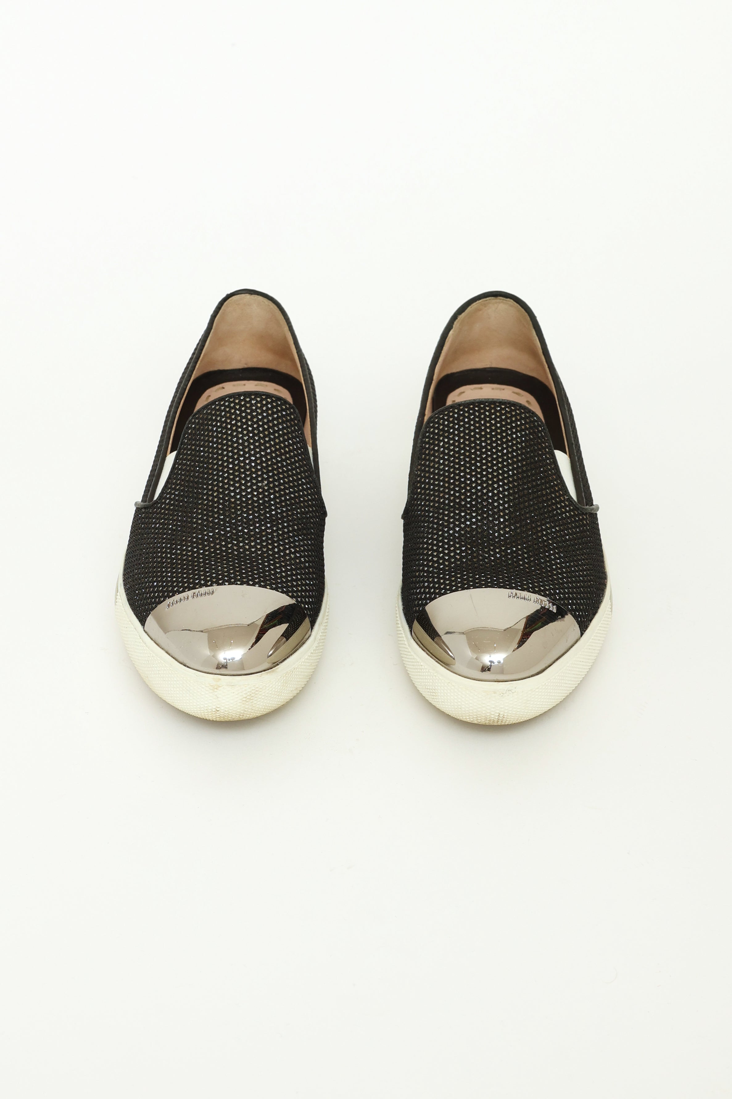 Miu Miu // Black & Silver Cap Toe Slip-On Sneakers – VSP Consignment