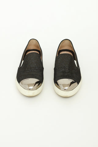 Miu Miu Black & Silver Cap Toe Slip-On Sneakers