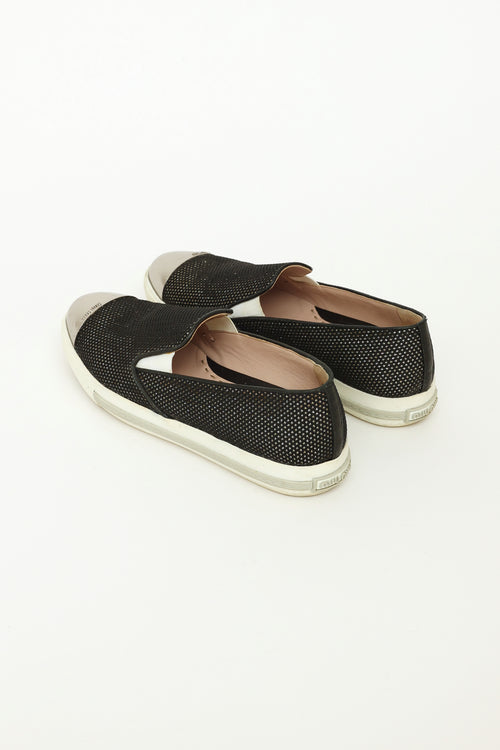 Miu Miu Black & Silver Cap Toe Slip-On Sneakers