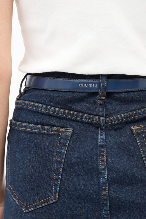 Miu Miu Navy Patent Leather Thin Belt