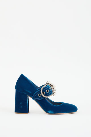 Miu Miu Blue Velvet & Pearl Mary jane Pump