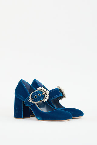 Miu Miu Blue Velvet & Pearl Mary jane Pump