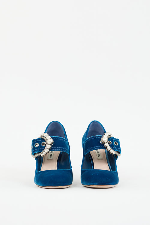 Miu Miu Blue Velvet & Pearl Mary jane Pump