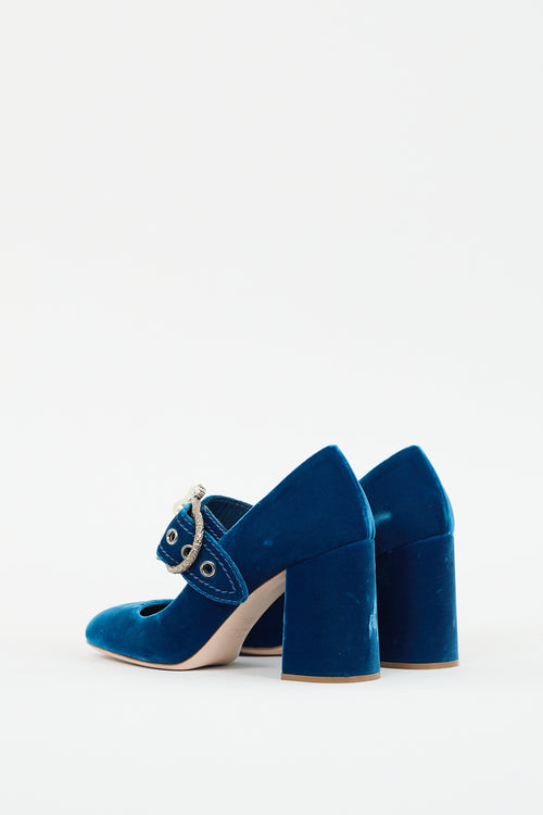 Miu Miu Blue Velvet & Pearl Mary jane Pump