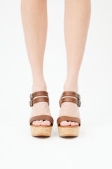  Brown Leather & Cork Platform Heel