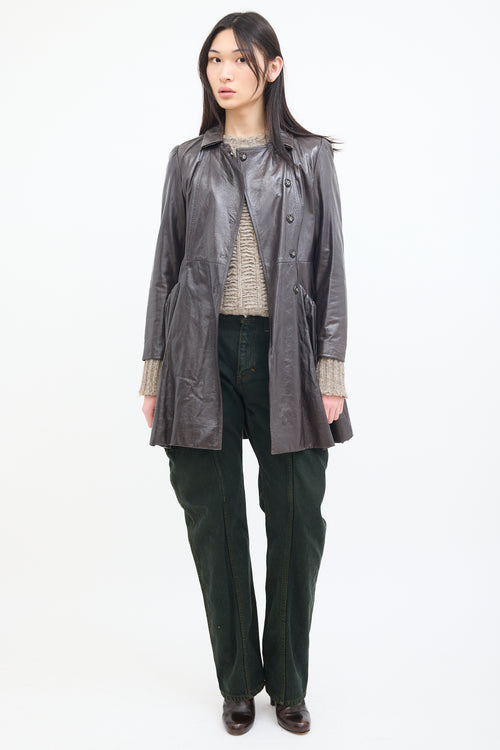 Miu Miu Brown Patent Leather A-Line Coat