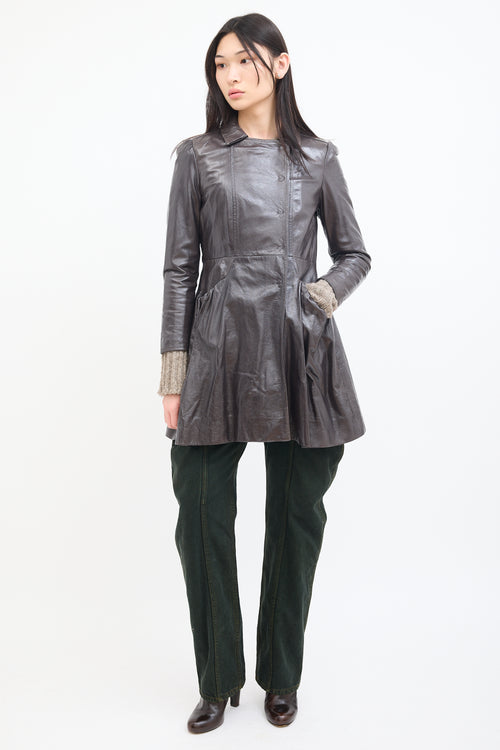 Miu Miu Brown Patent Leather A-Line Coat