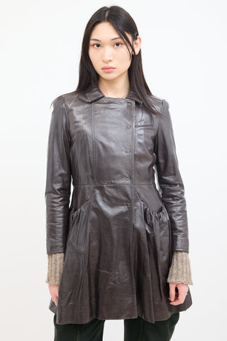 Miu Miu Brown Patent Leather A-Line Coat