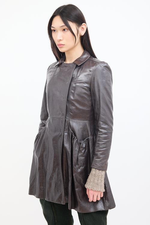 Miu Miu Brown Patent Leather A-Line Coat