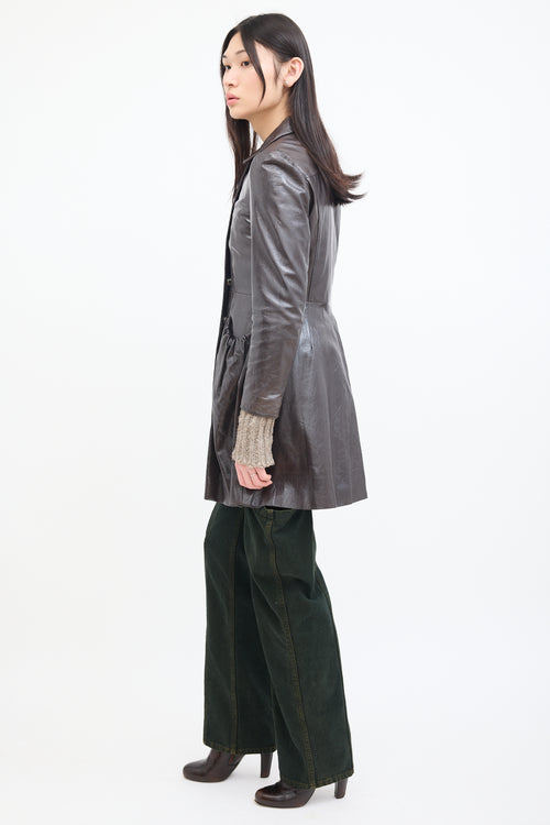 Miu Miu Brown Patent Leather A-Line Coat