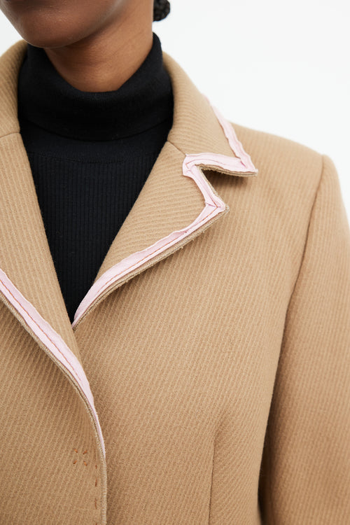 Miu Miu Brown & Pink Trim Collar Coat