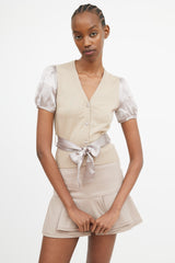 Miu Miu Brown Satin & Knit Belted Top