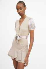 Miu Miu Brown Satin & Knit Belted Top
