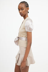 Miu Miu Brown Satin & Knit Belted Top