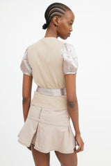 Miu Miu Brown Satin & Knit Belted Top