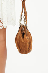 Miu Miu Brown & Silver Suede Shoulder Bag