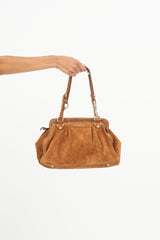 Miu Miu Brown & Silver Suede Shoulder Bag