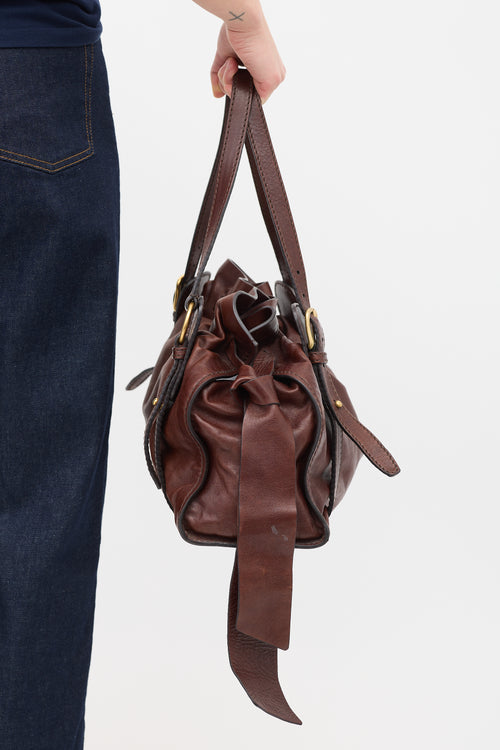 Miu Miu // Burgundy Leather Drawstring Shoulder Bag – VSP
