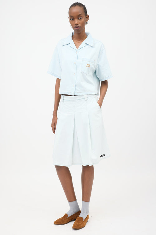Miu Miu Chambray Pleated Skirt