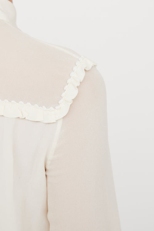 Miu Miu Cream Ruffle Long Sleeve Button Blouse