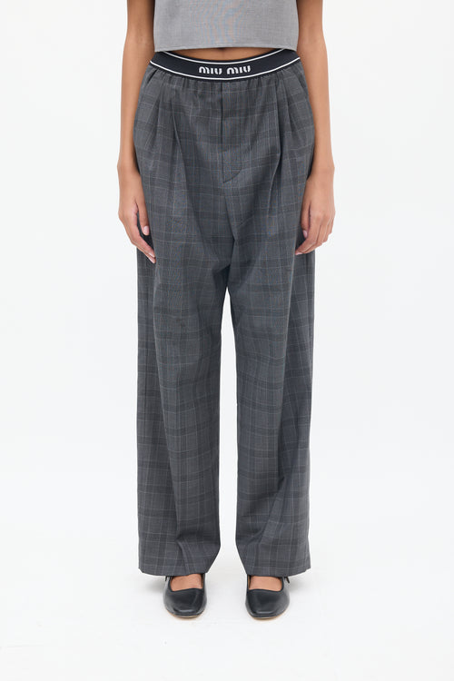 Miu Miu Dark Grey Logo Waist Glen Check Trouser