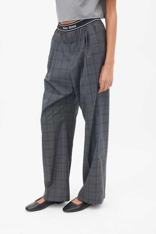 Miu Miu Dark Grey Logo Waist Glen Check Trouser