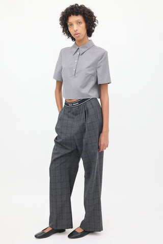 Miu Miu Dark Grey Logo Waist Glen Check Trouser