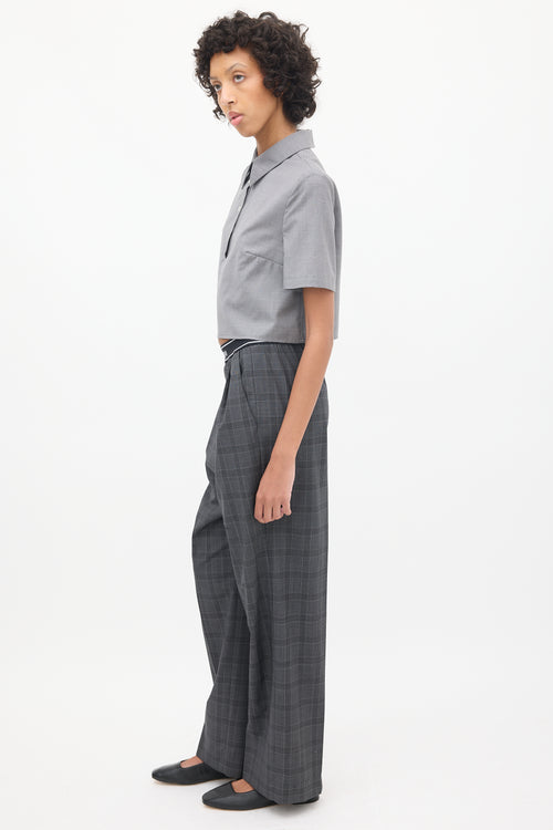 Miu Miu Dark Grey Logo Waist Glen Check Trouser