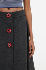 Miu Miu Dark Grey & Red Floral Embellished Skirt
