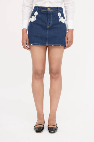 Miu Miu 2018 Denim Lace Mini Skirt
