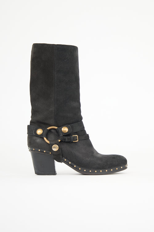 Miu Miu Distressed Leather Harness Boot