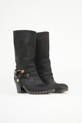 Miu Miu Distressed Leather Harness Boot