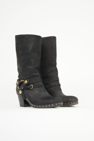 Miu Miu Distressed Leather Harness Boot