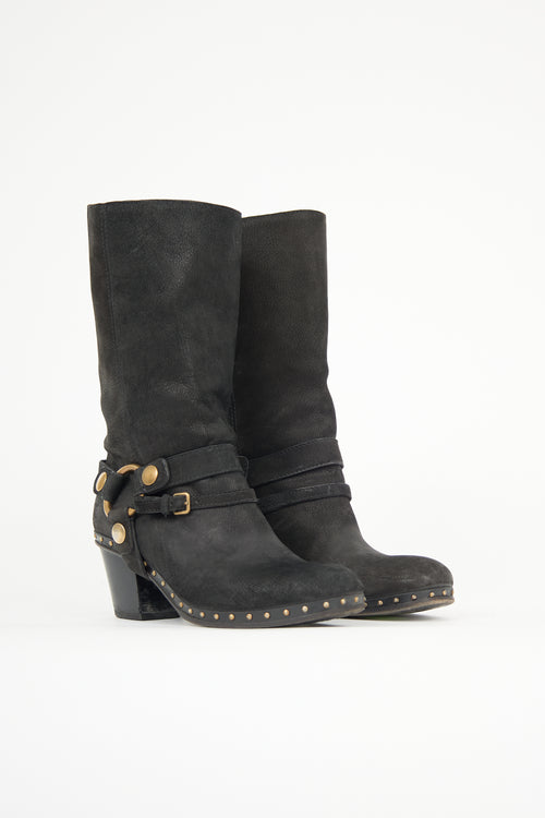 Miu Miu Distressed Leather Harness Boot